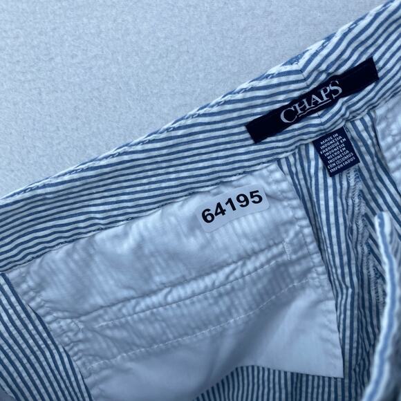 CHAPS Shorts Womens 12 Seersucker Striped Chino 11" Walking Cotton Blue White - Picture 11 of 11